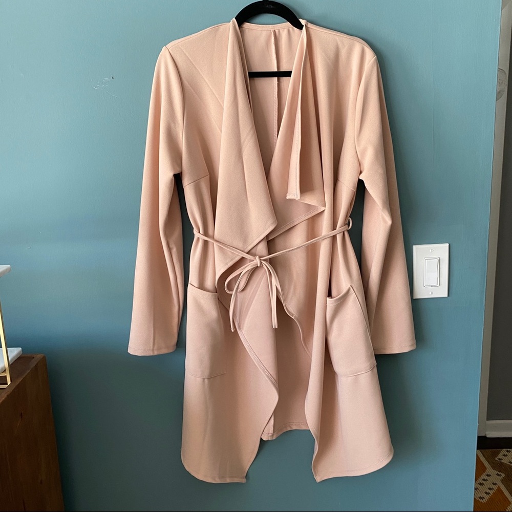 Waterfall Collar Long Sleeve Wrap Trench Cardigan